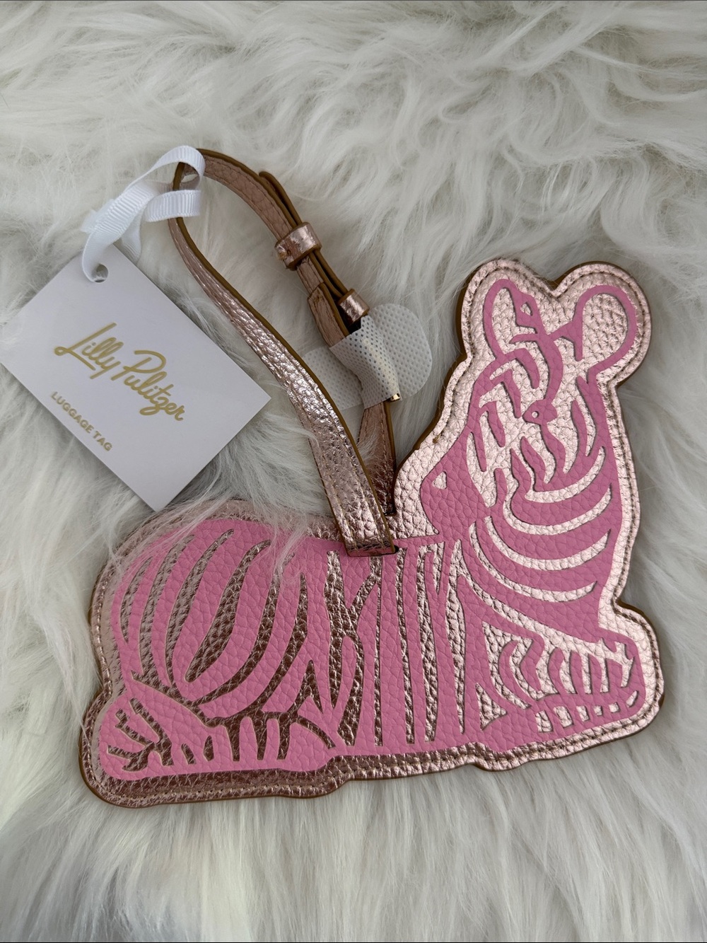 Lilly Pulitzer Pink Zebra Luggage Tag with Rose Gold Trim